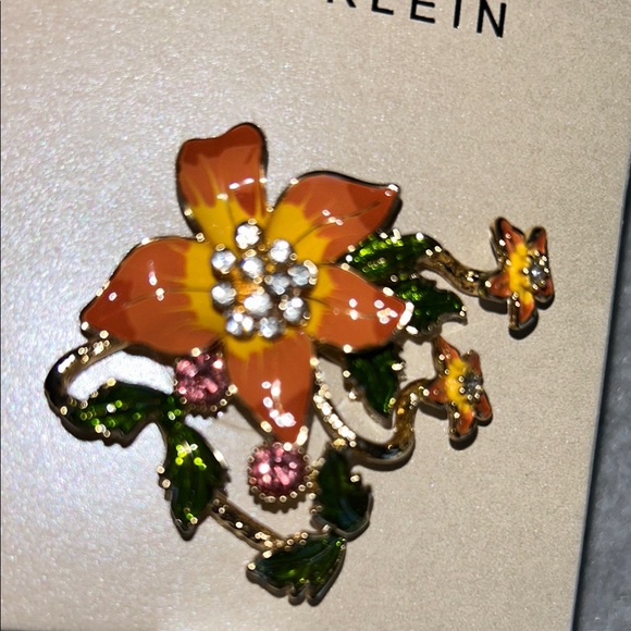 Anne Klein Floral Brooch - Gold and Orange - Picture 3 of 7